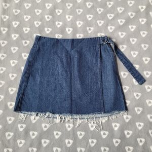 NWOT Madewell Women's Sz 6 Denim Raw-Hem Mini Wrap Skirt